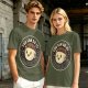 Olive green t-shirt with encouraging coffee character graphic and motivational text