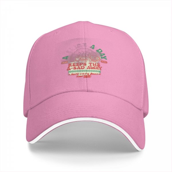 Black baseball cap with 'Keeps The A-Sad Away' graphic print