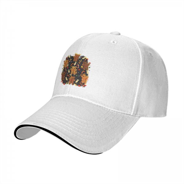 Black Baseball Cap With Christmas Gingerbread Cat Print