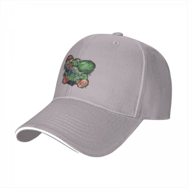 Black Baseball Cap With Artistic Mario And Green Turtle Print