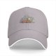 Black baseball cap with whimsical sleeping character and butterfly print