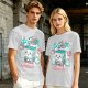 Olive t-shirt with a cartoon apple juice box skeleton graphic