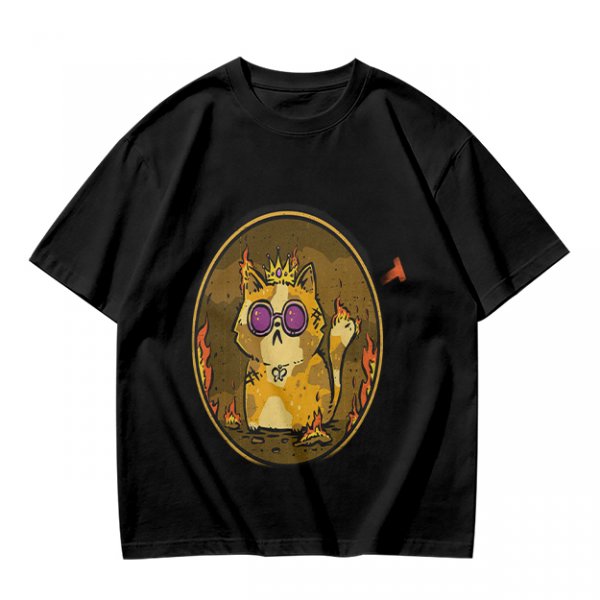 Olive T-Shirt With Flaming Royal Cat Portrait Print