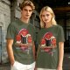 Olive t-shirt with cute cat sushi characters on a wooden platter