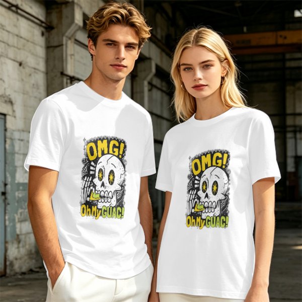 Olive T-Shirt With Funny Skull 'OMG Oh My Guac!' Print