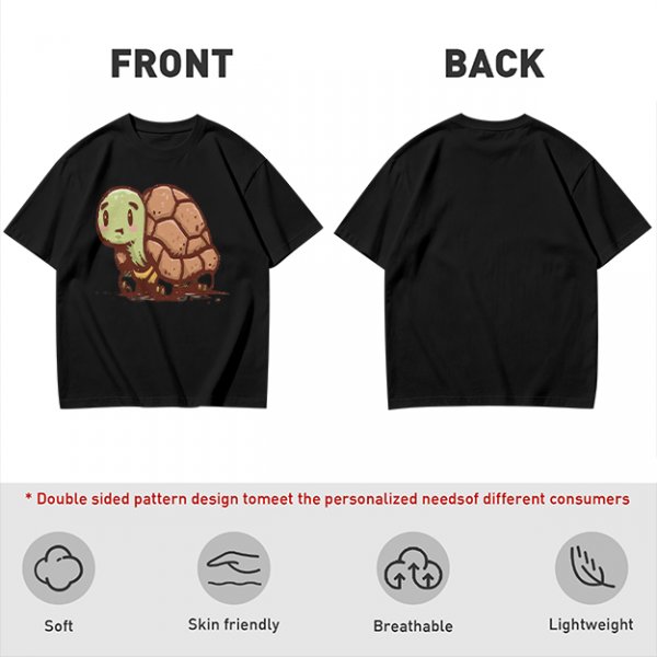 Olive Green T-Shirt With Cute Cartoon Turtle Graphic