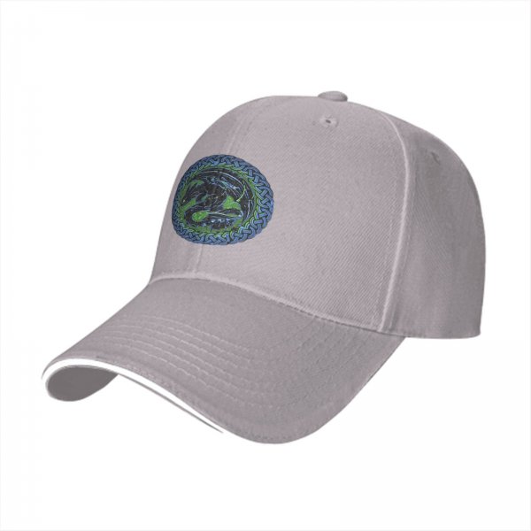 Black Baseball Cap With Celtic Knot Dragon Emblem
