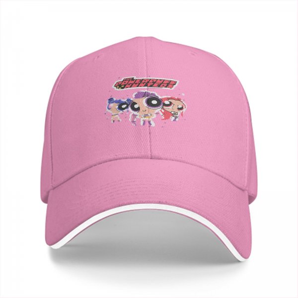 Black baseball cap with Powerpuff-style girl characters graphic