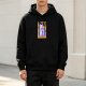 Black Hoodie With Funny Cat Tarot Card Print Design