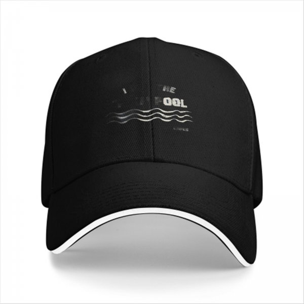 Black baseball cap with water wave and pool themed graphic