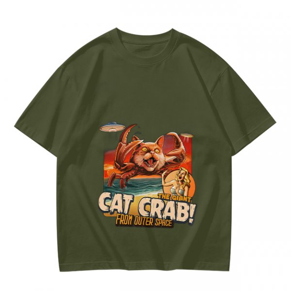 Olive T-Shirt Featuring The Giant Cat Crab From Outer Space Graphic
