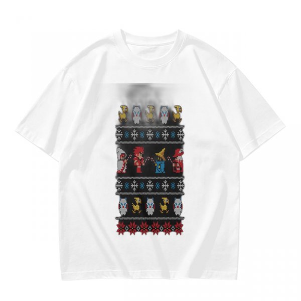 Olive T-Shirt With Final Fantasy Christmas Themed Pixel Art Print