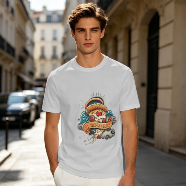 Olive T-Shirt With Angel Pizza Slice 'Heaven's Slice' Graphic