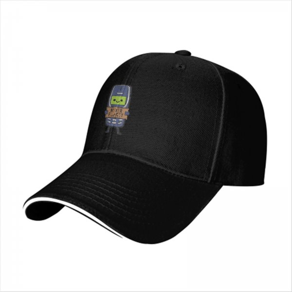 Black baseball cap with retro mobile phone 'Never Forget' graphic