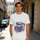 Olive T-shirt with Gothic Skull Teacup and Roses Print