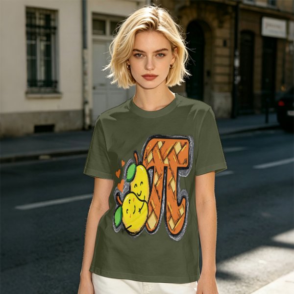 Olive green t-shirt with pear pi pie graphic design