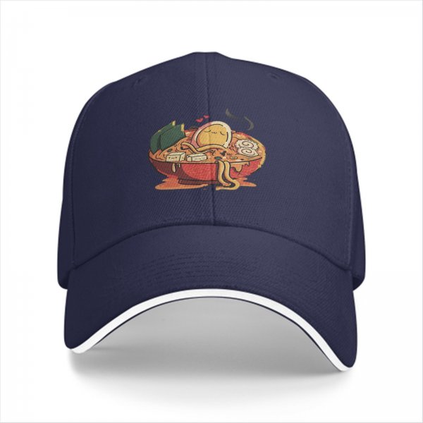 Black Baseball Cap With Cute Ramen Bowl Graphic Design