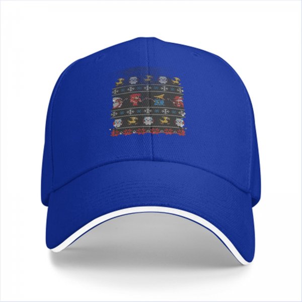 Black Baseball Cap With Ugly Christmas Style Fantasy Character Print