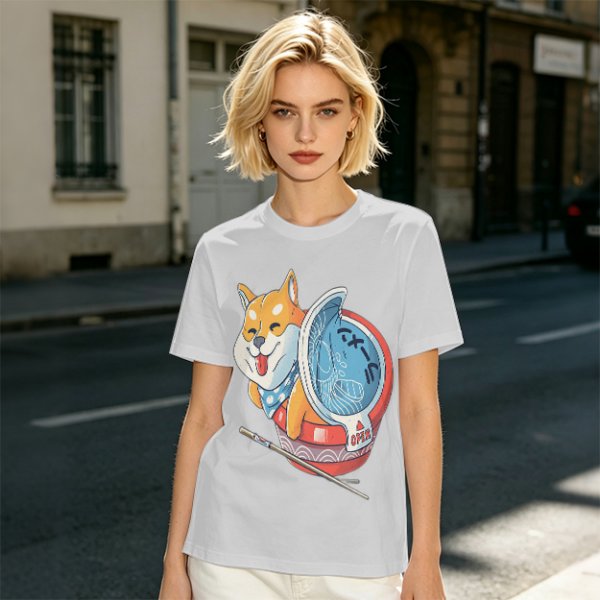 Olive T-shirt with Shiba Inu in Ramen Cup Graphic