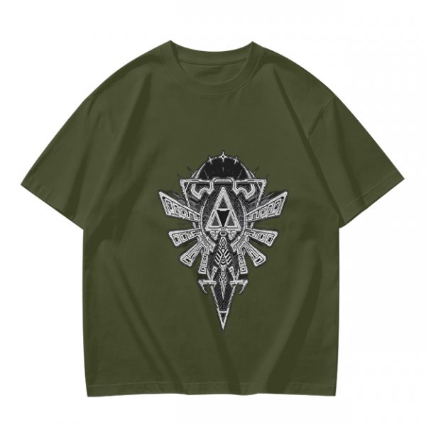Olive Green T-Shirt With Detailed Fantasy Crest Graphic