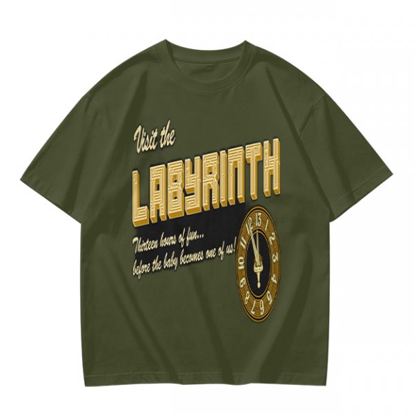 Visit the Labyrinth Themed Graphic Tee with Clock Design