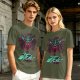 Olive T-Shirt With Cyberpunk Witcher Wolf Emblem Print