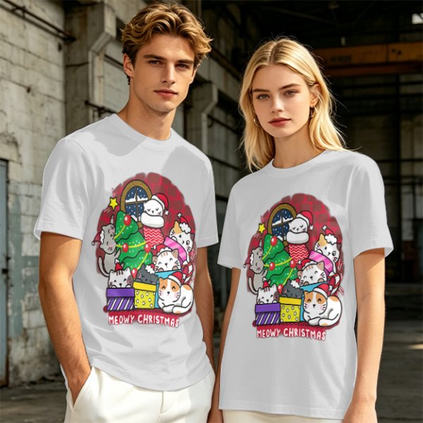 Meowy Christmas Cat Holiday Graphic T-Shirt