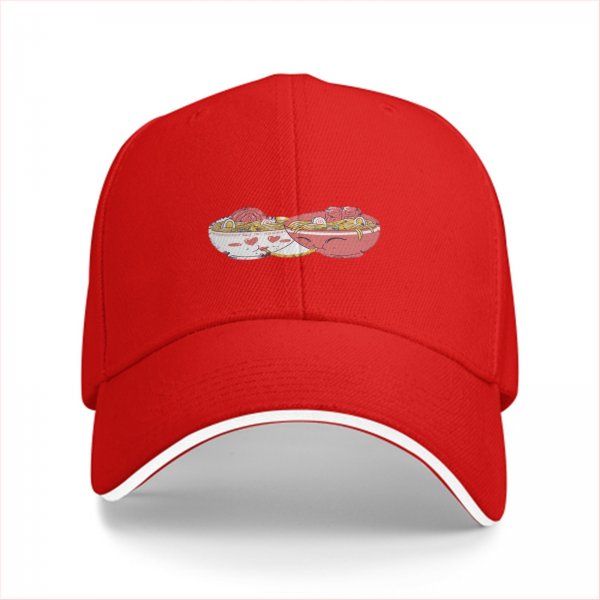 Black baseball cap with two decorative ramen bowl prints