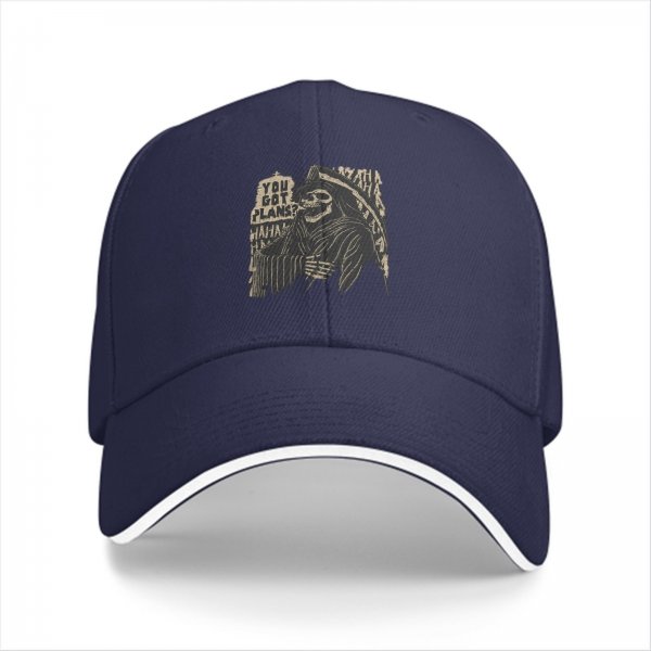 Black baseball cap with grim reaper 'You Got Plans?' print