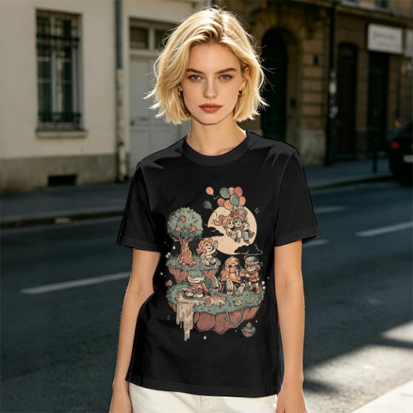 Olive T-Shirt With Whimsical Floating Island Children Art Print