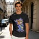 Olive green t-shirt with cartoon characters in cosplay graphic