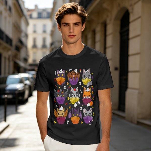 Halloween Animal Cupcake Graphic T-Shirt For Spooky Season