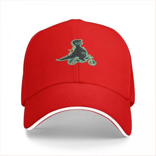 Black Baseball Cap with T-Rex Dinosaur Riding a Bike Graphic