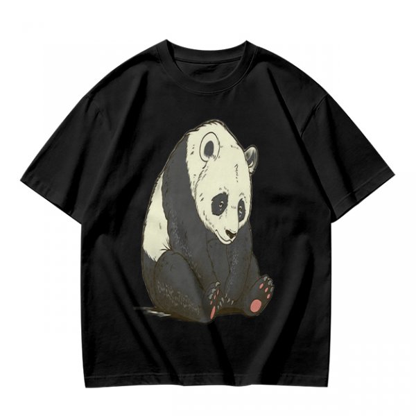 Olive T-shirt with Sad Sitting Panda Graphic Print