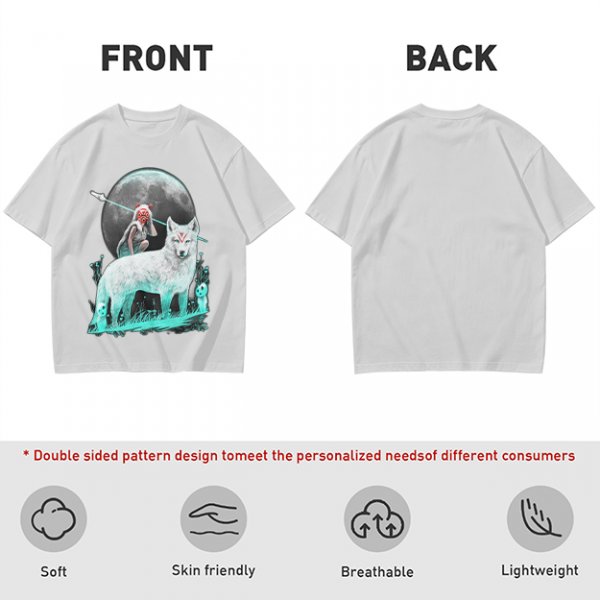 Olive T-Shirt With Wolf Warrior And Moon Forest Art Print