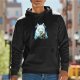 Black Hoodie With White Wolf And Moon Graphic Print