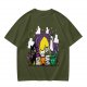 Olive T-Shirt With Halloween Themed Cute Cat Characters Print