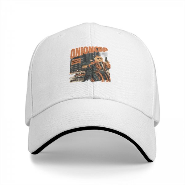 Black baseball cap with Onion Cop graphic print