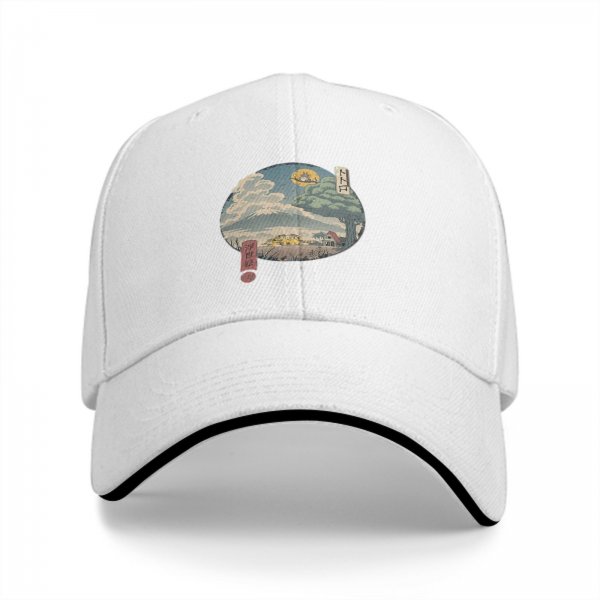 Black Baseball Cap with Traditional Landscape Art Print