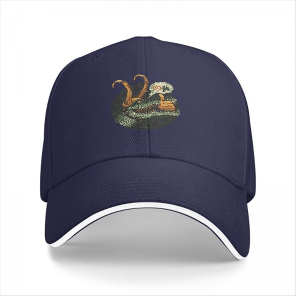 Black baseball cap with alligator Loki giving a thumbs up