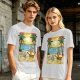 Olive T-Shirt with Beach Scene Print Featuring Totoro and Friends