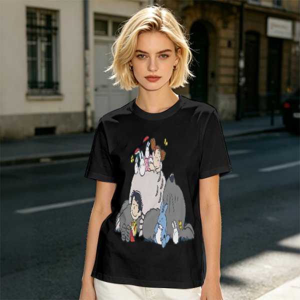 Olive T-shirt with whimsical forest spirit and children graphic print