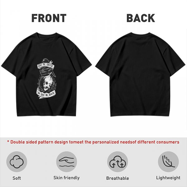 Olive Graphic T-Shirt With Give Me Coffee Or Death Skull Print