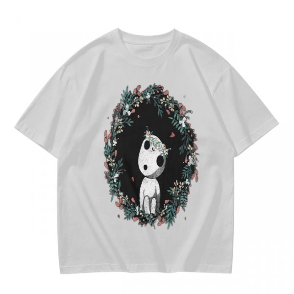 Olive T-Shirt with Kodama Forest Spirit Floral Wreath Print