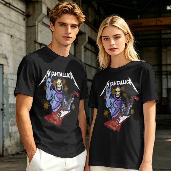 Olive T-Shirt With Skeletor Rock Guitarist Graphic Print