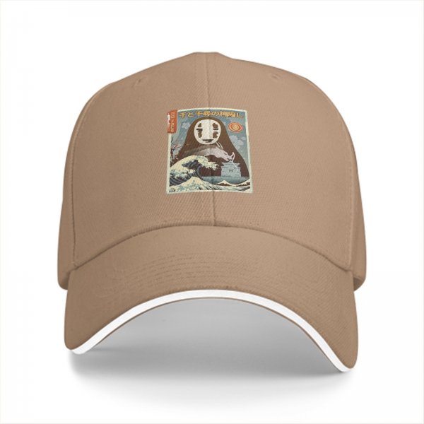 Black baseball cap with Spirited Away No-Face and Great Wave print