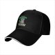 Black baseball cap with a sassy cat graphic and 'I want to behave but there's too many options' text