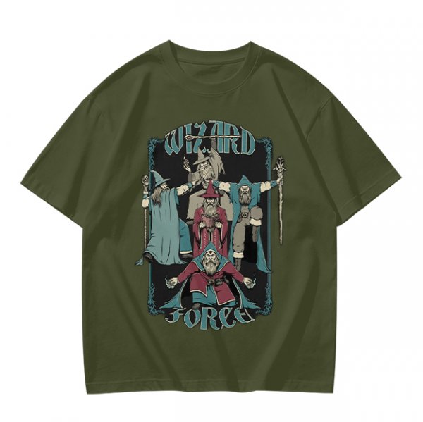 Olive T-Shirt With Wizard Force Graphic Art Print