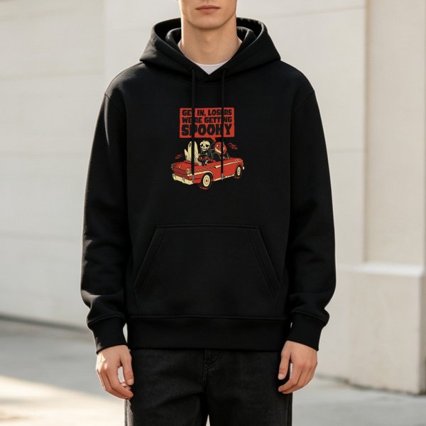Black Hoodie With 'Get In, Losers We're Getting Spooky' Halloween Car Art