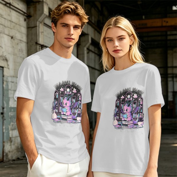 Olive t-shirt with cute book dragon reading design